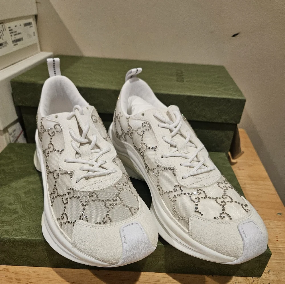 COPY - GUCCI SWAROVSKI CRYSTAL EMBELLISHED SNEAKERS SZ 38.5 - Picture 2 of 7